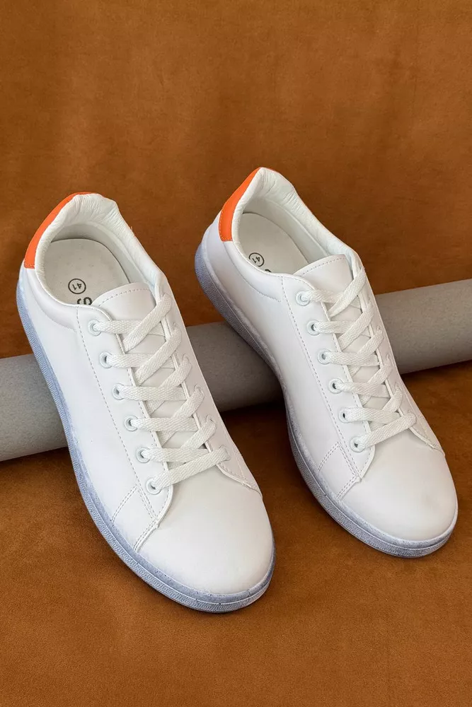 Купить Кеды мужские, цвет бело-оранжевый, 248RR233 - Фото №1