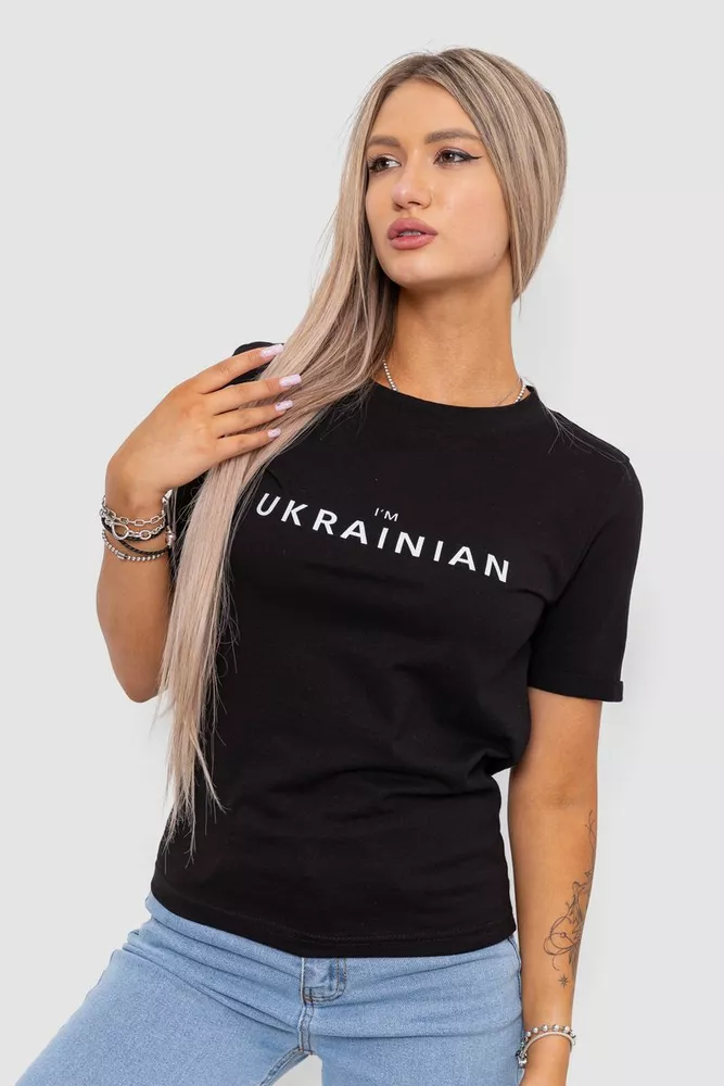 Купити Футболка жіноча з принтом, колір чорний, 238R57383 оптом - Фото №1