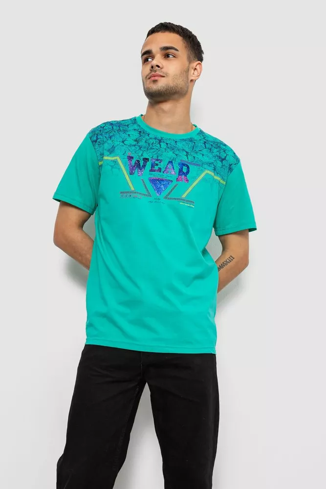 Купить Футболка мужская с принтом, цвет бирюзовый, 244R17513 - Фото №2