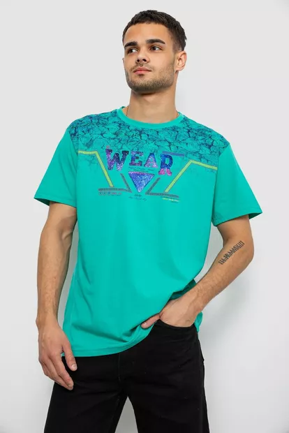 Футболка чоловіча з принтом, колір бірюзовий, 244R17513