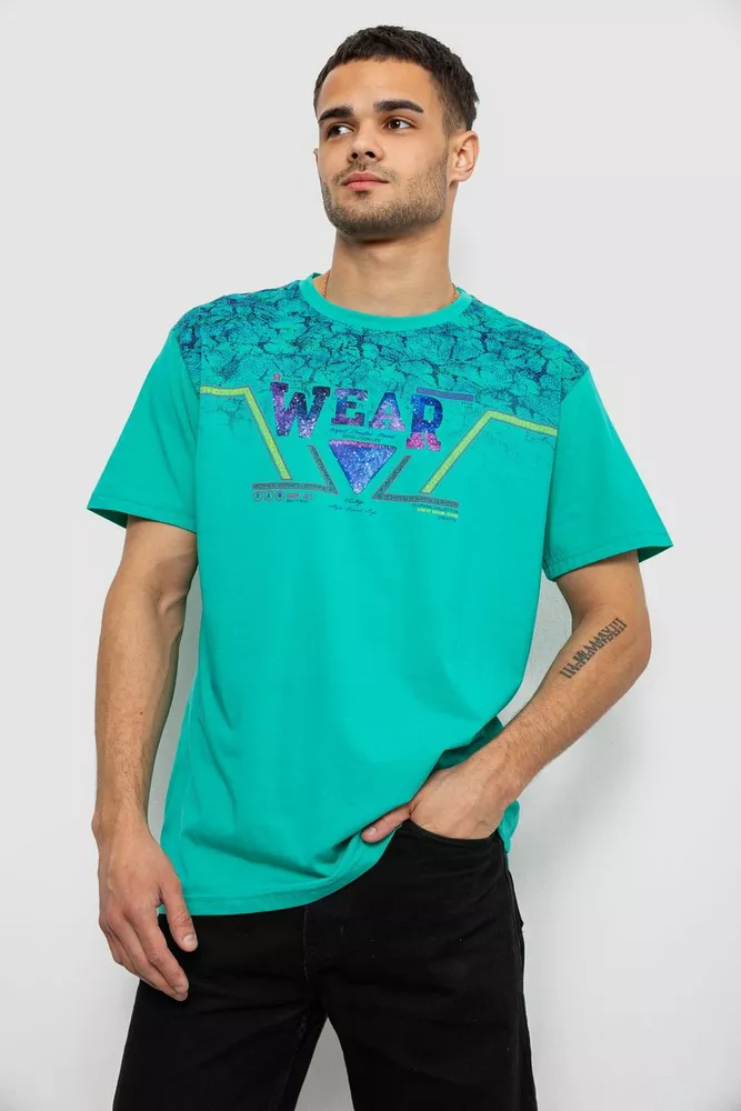 Купить Футболка мужская с принтом, цвет бирюзовый, 244R17513 - Фото №1