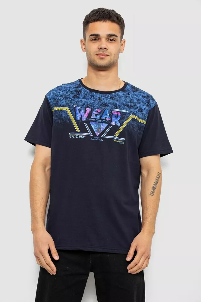 Купити Футболка чоловіча з принтом, колір синій, 244R17513 - Фото №1
