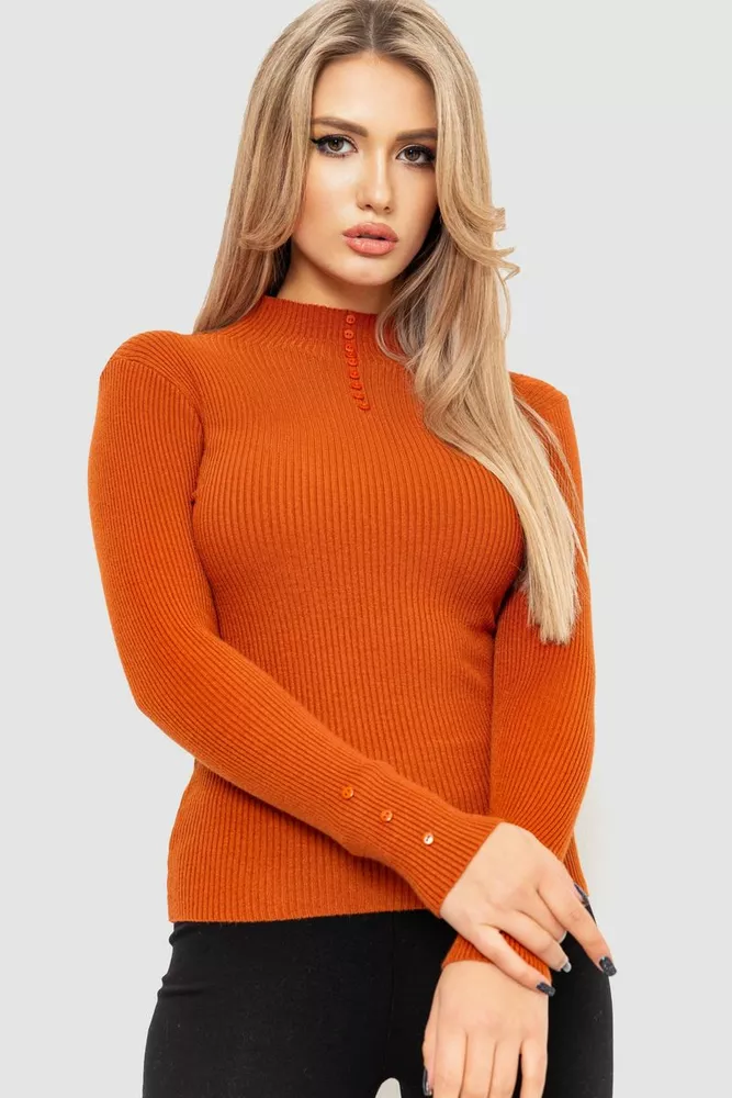 Купити Водолазка жіноча в рубчик, колір теракотовий, 204R044 - Фото №1