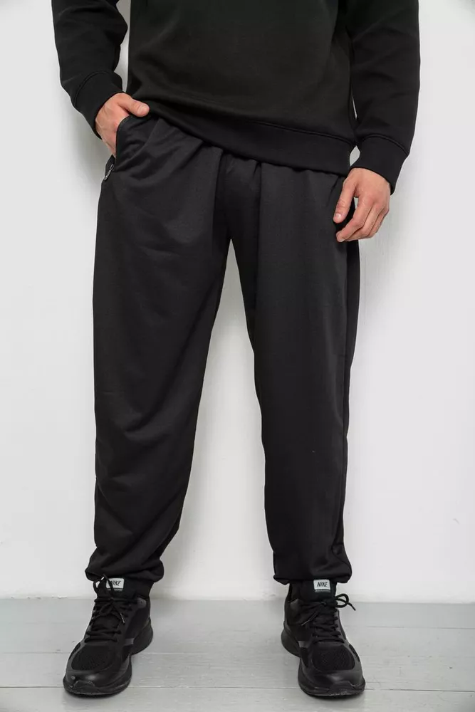 Купити Спортивні штани чоловічі однотонні, колір чорний, 244RY-428 - Фото №1