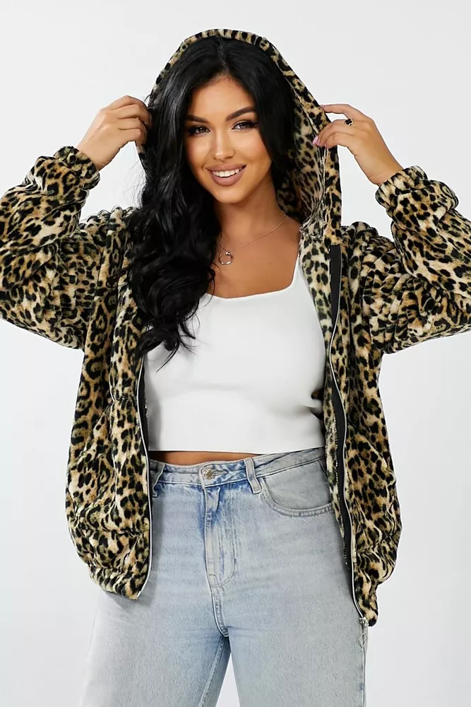 Купить Бомбер женский c капюшоном  -уценка, цвет леопардовый, 257R48-U-1 - Фото №8