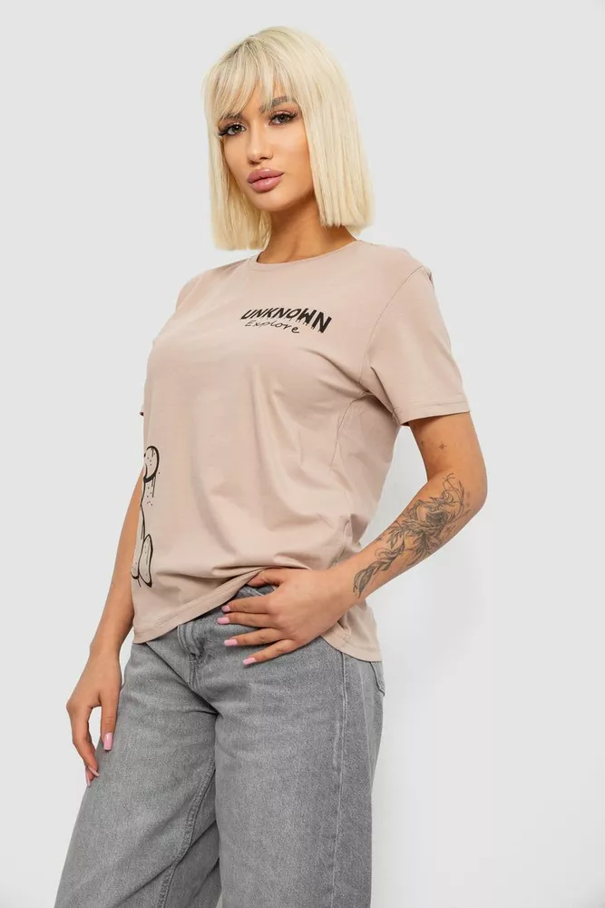 Купить Футболка женская с принтом, цвет бежевый, 244R2001-5 - Фото №3