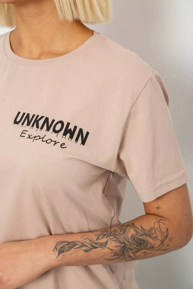 Купить Футболка женская с принтом, цвет бежевый, 244R2001-5 - Фото №5