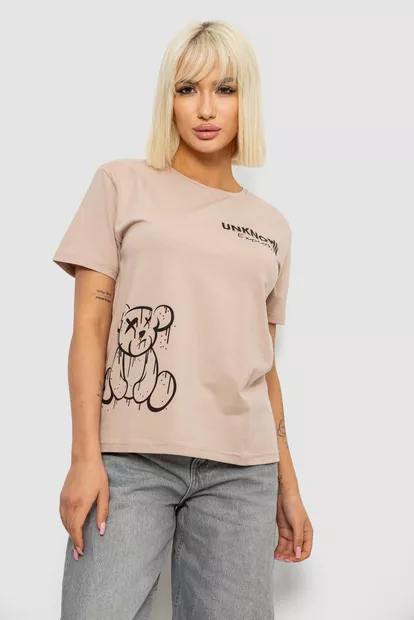 Футболка женская с принтом, цвет бежевый, 244R2001-5