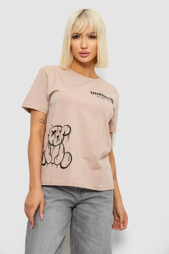 Купить Футболка женская с принтом, цвет бежевый, 244R2001-5 - Фото №1