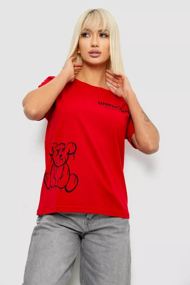 Купить Футболка женская с принтом, цвет красный, 244R2001-5 - Фото №1