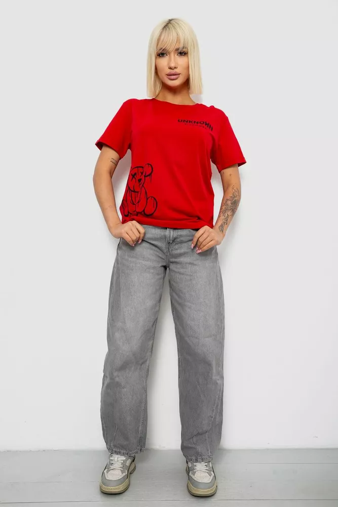 Купить Футболка женская с принтом, цвет красный, 244R2001-5 - Фото №2