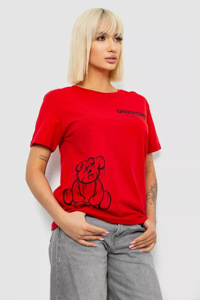 Купить Футболка женская с принтом, цвет красный, 244R2001-5 - Фото №3