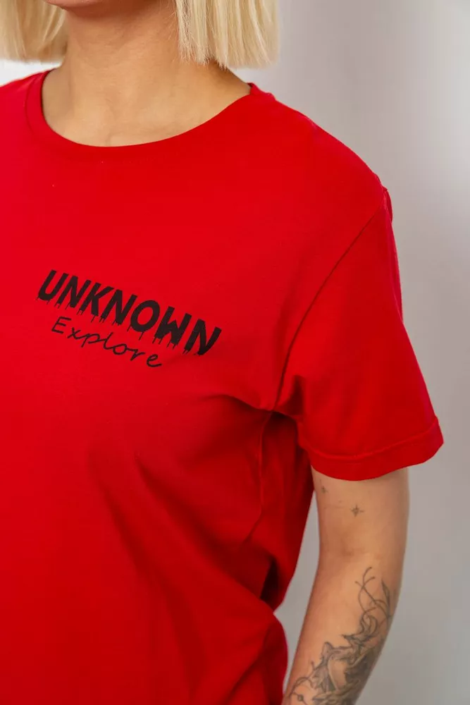 Купить Футболка женская с принтом, цвет красный, 244R2001-5 - Фото №5