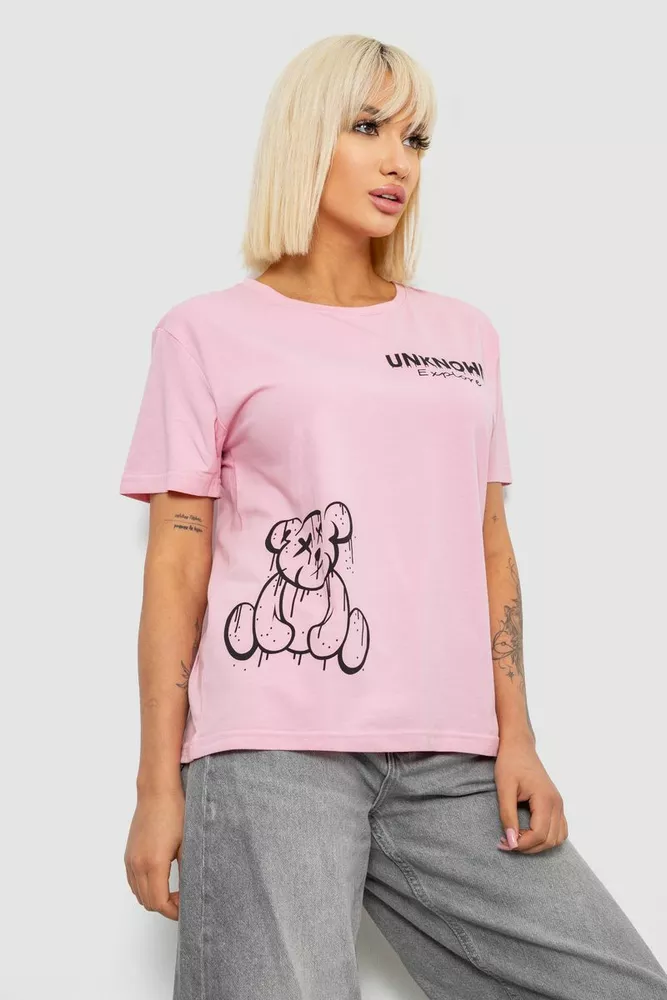 Купить Футболка женская с принтом, цвет розовый, 244R2001-5 - Фото №3