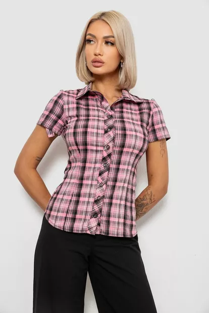 Сорочка жіноча в клітку повсякденна, колір рожевий, 230R062