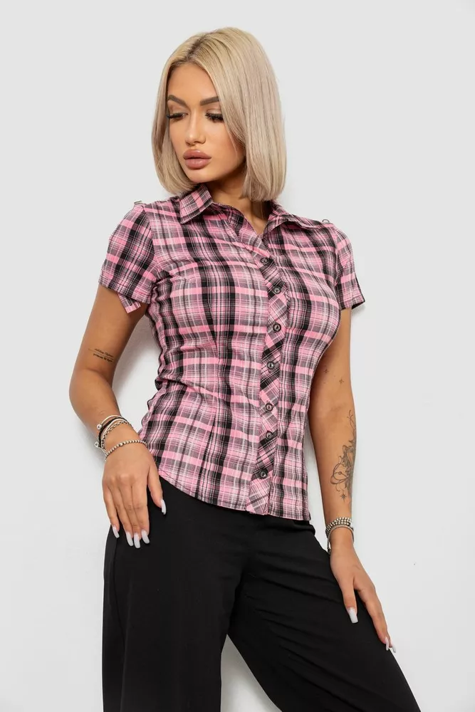 Купити Сорочка жіноча в клітку повсякденна, колір рожевий, 230R062 оптом - Фото №3