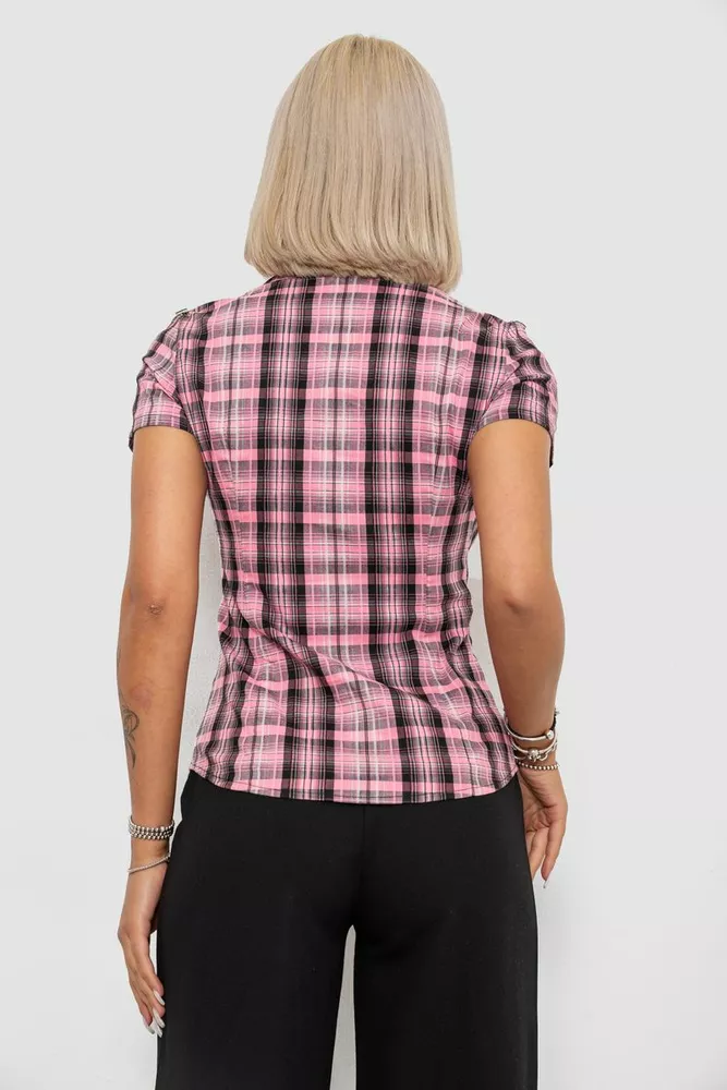 Купити Сорочка жіноча в клітку повсякденна, колір рожевий, 230R062 оптом - Фото №4