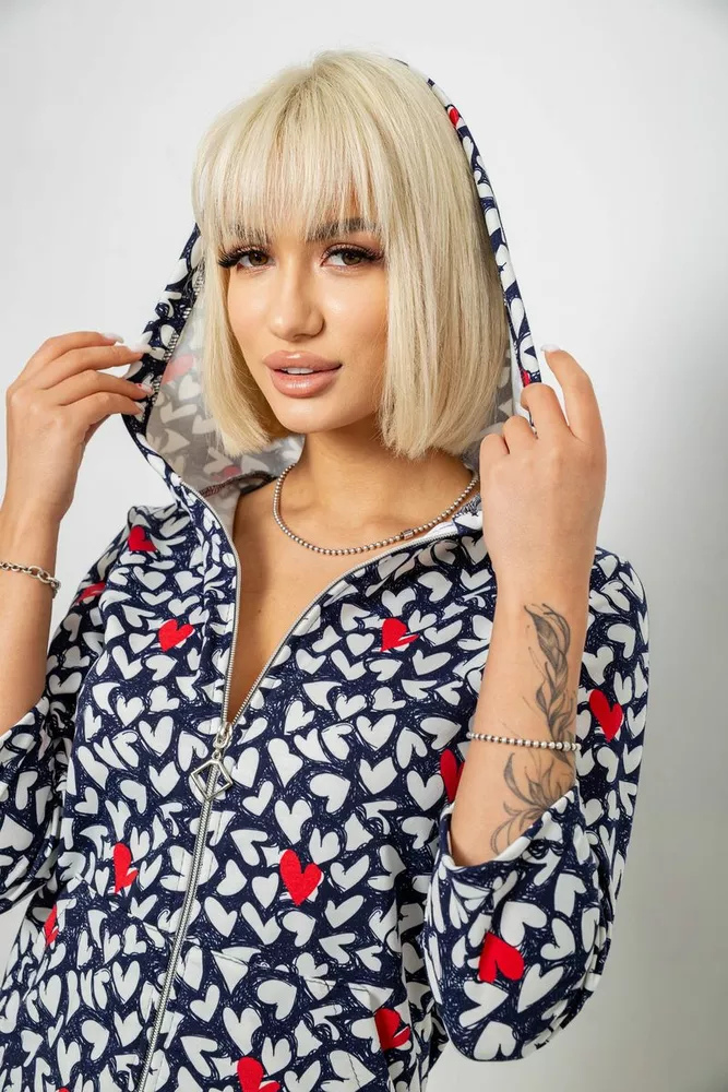 Купити Халат жіночий на блискавці з принтом, колір синьо-білий, 257R1026 оптом - Фото №6