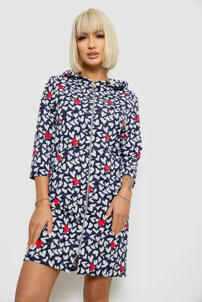 Халат жіночий на блискавці з принтом, колір синьо-білий, 257R1026