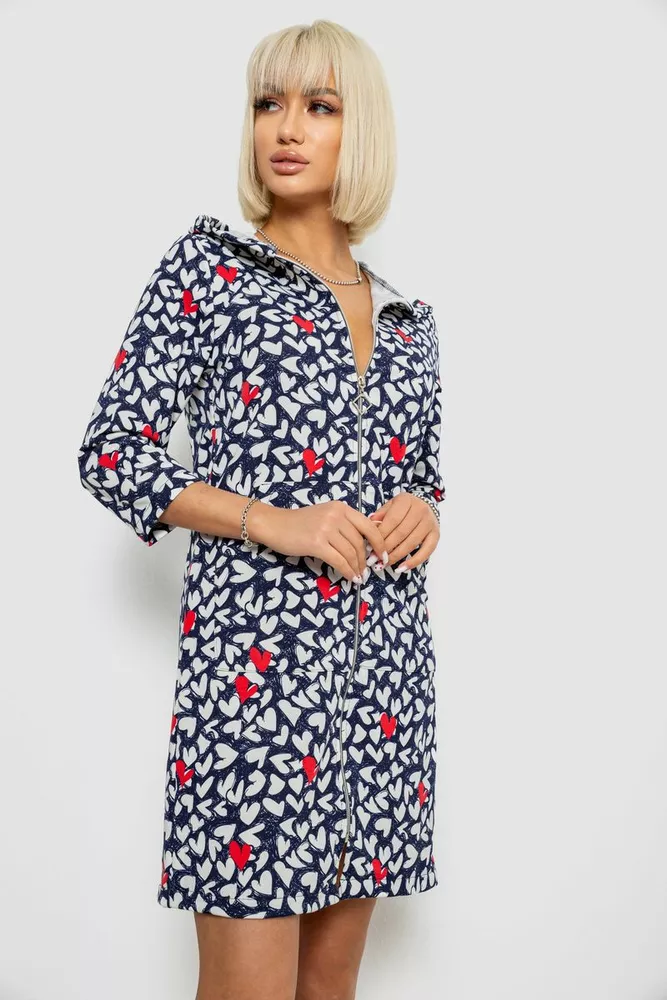 Купити Халат жіночий на блискавці з принтом, колір синьо-білий, 257R1026 оптом - Фото №3