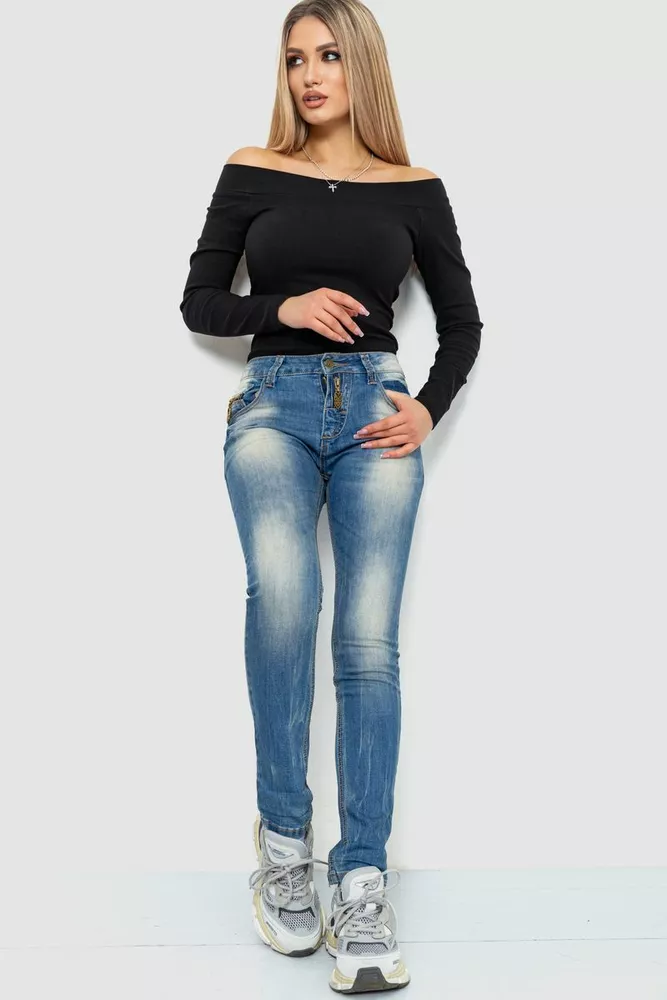 Купити Джинси жіночі з потертостями, колір синій, 244RS03 - Фото №2