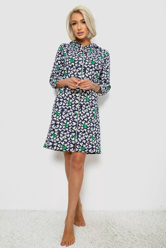 Купить Халат женский на молнии с принтом, цвет синий, 257R1026 - Фото №2