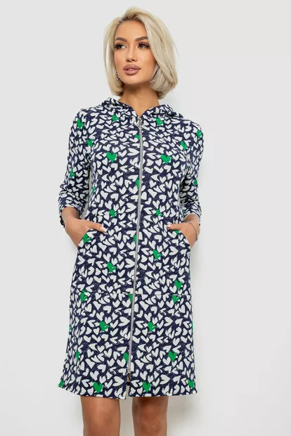 Халат женский на молнии с принтом, цвет синий, 257R1026