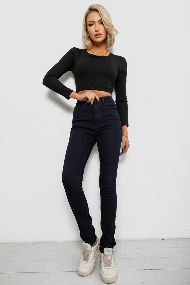 Купити Джинси жіночі однотонні на флісі, колір темно-синій, 244RS017 оптом - Фото №2