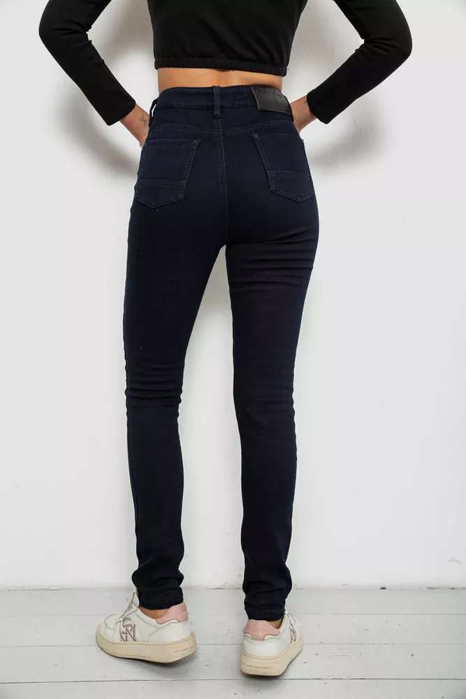 Купити Джинси жіночі однотонні на флісі, колір темно-синій, 244RS017 оптом - Фото №4