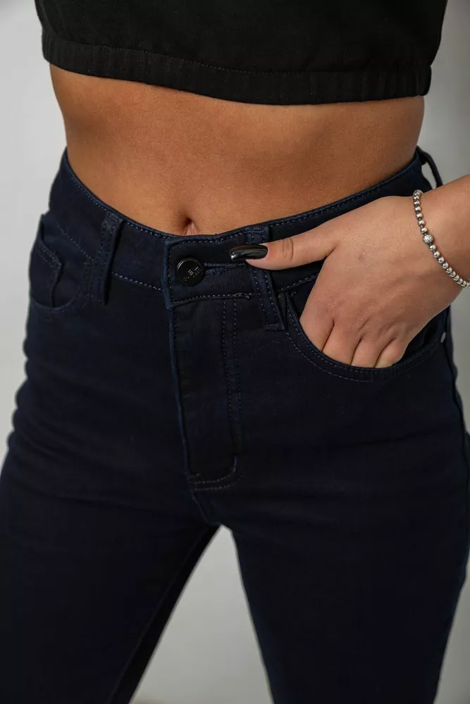 Купити Джинси жіночі однотонні на флісі, колір темно-синій, 244RS017 оптом - Фото №5