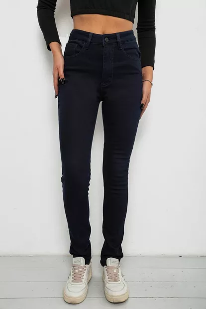 Джинсы женские однотонные на флисе, цвет темно-синий, 244RS017