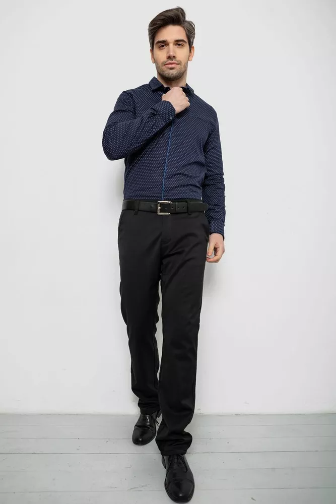 Купити Сорочка чоловіча однотонна з принтом, колір темно-синій, 186R2025 оптом - Фото №2