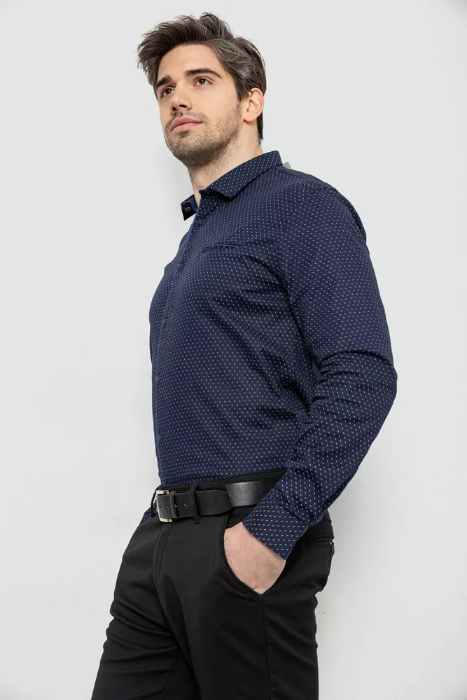 Купити Сорочка чоловіча однотонна з принтом, колір темно-синій, 186R2025 оптом - Фото №3