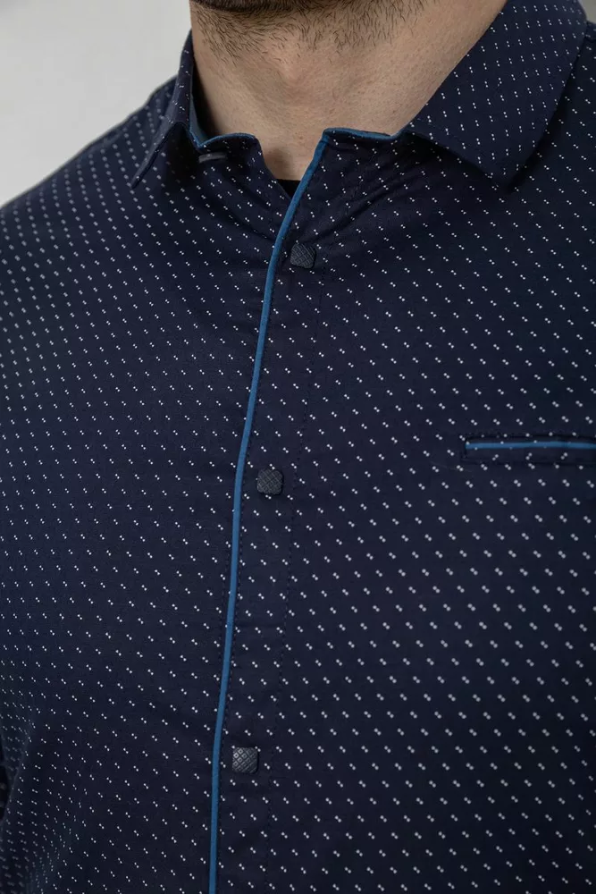 Купити Сорочка чоловіча однотонна з принтом, колір темно-синій, 186R2025 оптом - Фото №5