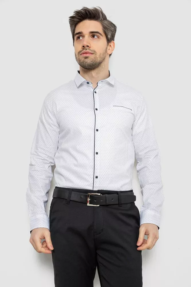 Купити Сорочка чоловіча однотонна з принтом, колір білий, 186R2025 оптом - Фото №1