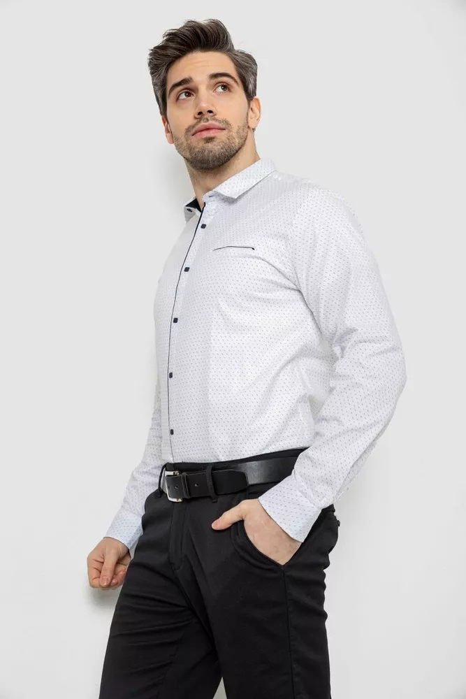 Купити Сорочка чоловіча однотонна з принтом, колір білий, 186R2025 оптом - Фото №3
