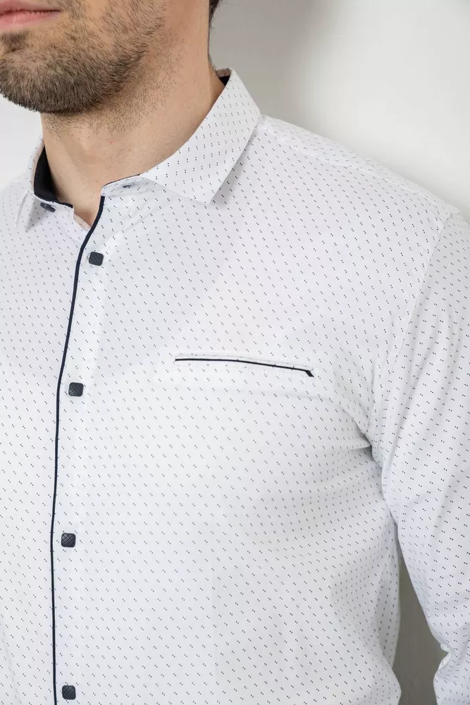 Купити Сорочка чоловіча однотонна з принтом, колір білий, 186R2025 оптом - Фото №5