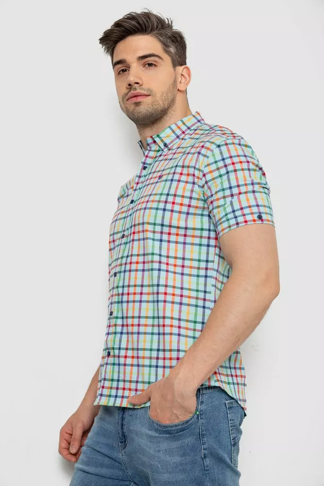 Купить Рубашка мужская в клетку  -уценка, цвет голубой, 214R842-U-13 - Фото №3