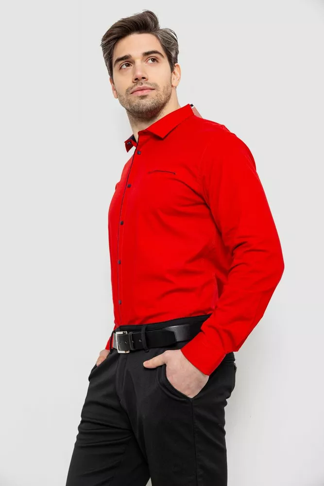 Купить Рубашка мужская однотонная с принтом, цвет красный, 186R2025 - Фото №3