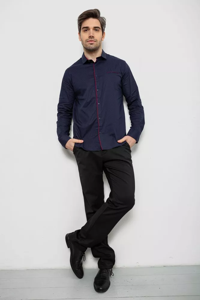 Купити Сорочка чоловіча однотонна з принтом, колір синій, 186R2025 - Фото №2