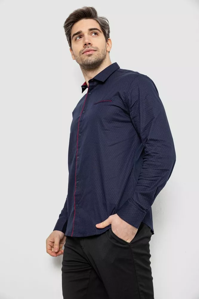 Купити Сорочка чоловіча однотонна з принтом, колір синій, 186R2025 - Фото №3