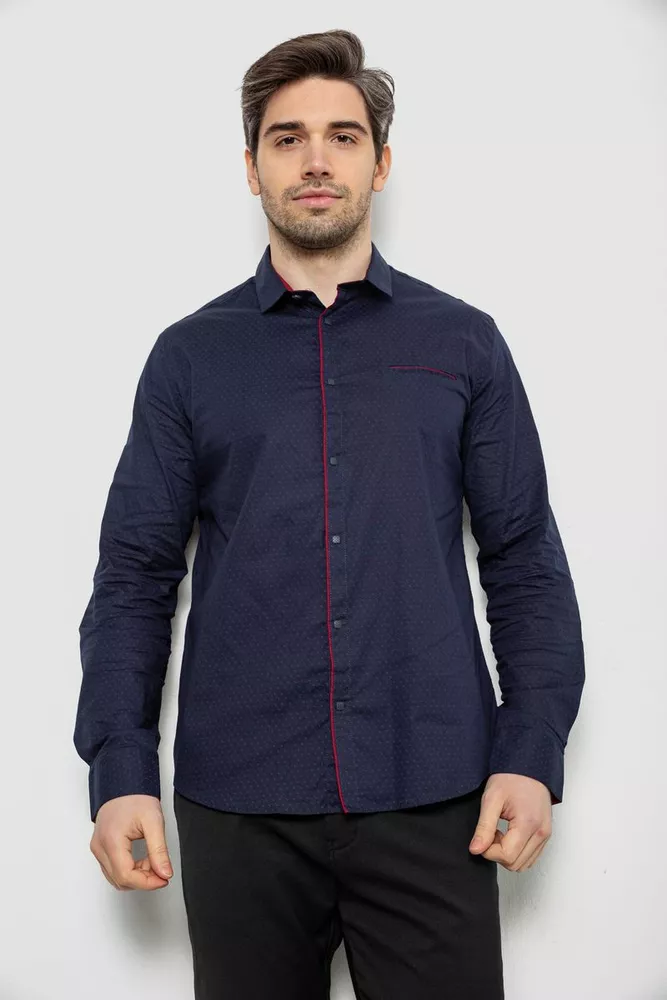 Купити Сорочка чоловіча однотонна з принтом, колір синій, 186R2025 - Фото №1