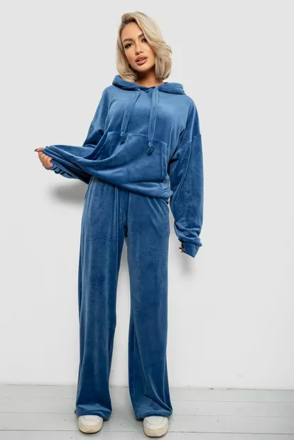 Спортивний костюм жіночий велюровий, колір джинс, 241R2001-20