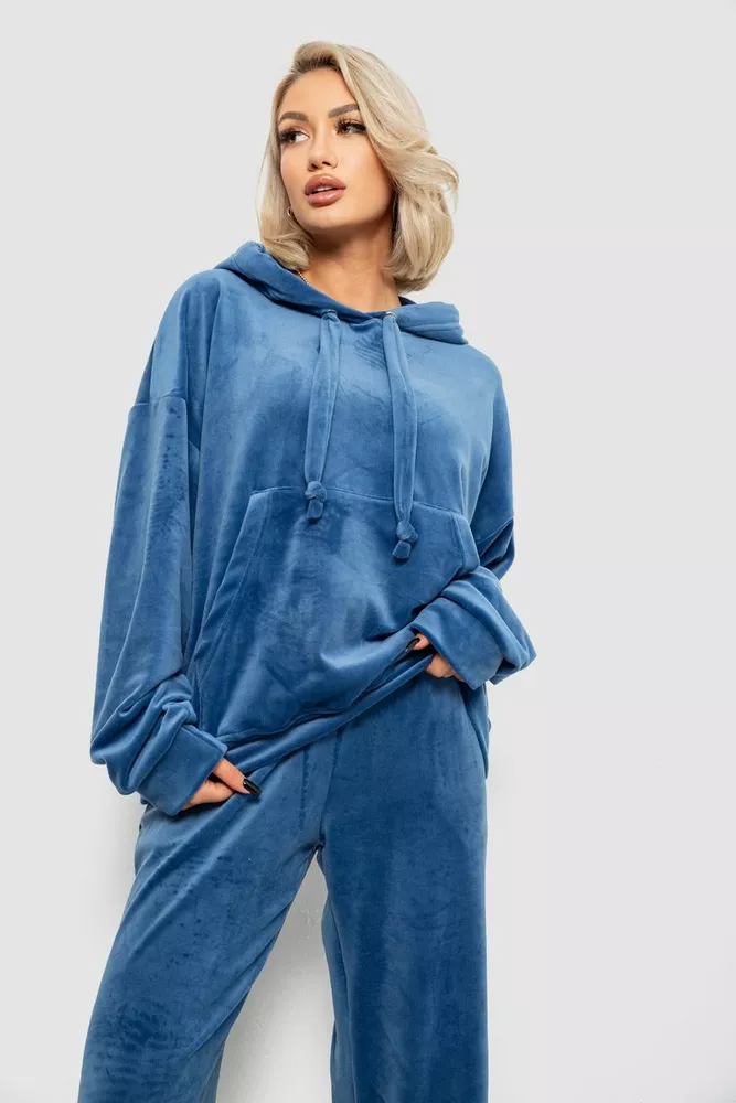 Купить Спортивный костюм женский велюровый, цвет джинс, 241R2001-20 оптом - Фото №2