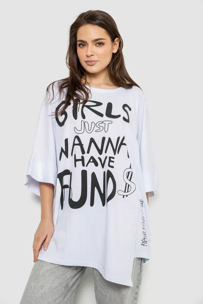 Купить Футболка женская с принтом, цвет белый, 244R4017 - Фото №1