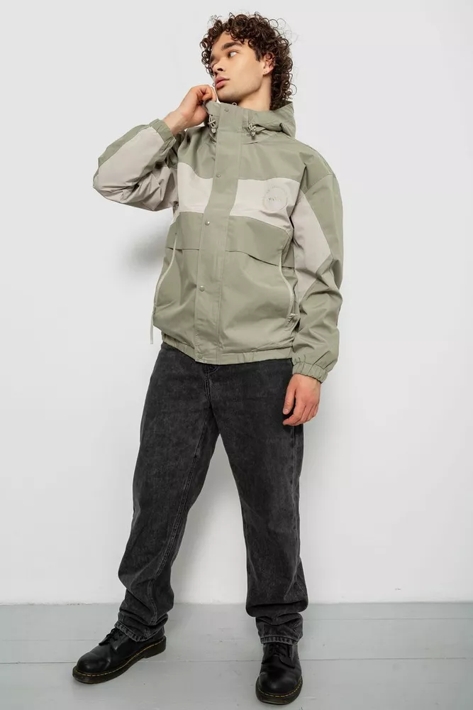 Купить Ветровка мужская с принтом  -уценка, цвет оливковый, 214R603-1-U-44 - Фото №2