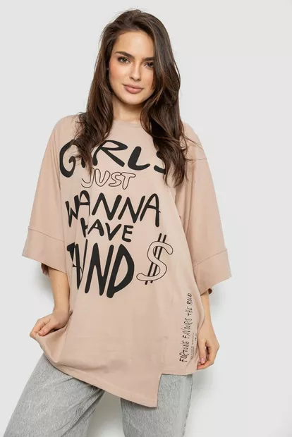 Футболка женская с принтом, цвет бежевый, 244R4017