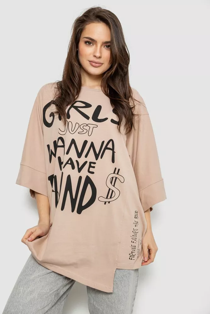 Купить Футболка женская с принтом, цвет бежевый, 244R4017 - Фото №1