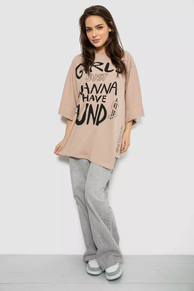 Купить Футболка женская с принтом, цвет бежевый, 244R4017 - Фото №2