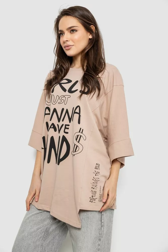 Купить Футболка женская с принтом, цвет бежевый, 244R4017 - Фото №3